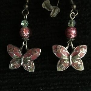 New Brighton pink enameled butterfly earrings